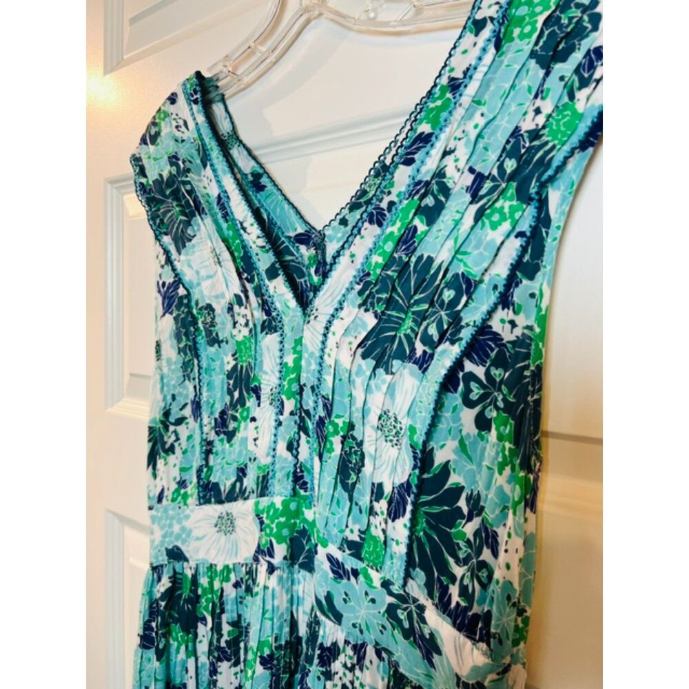 Poupette St Barth Blue Green Floral Maxi Dress Sleeveless V-Neck Size Small - Picture 3 of 5